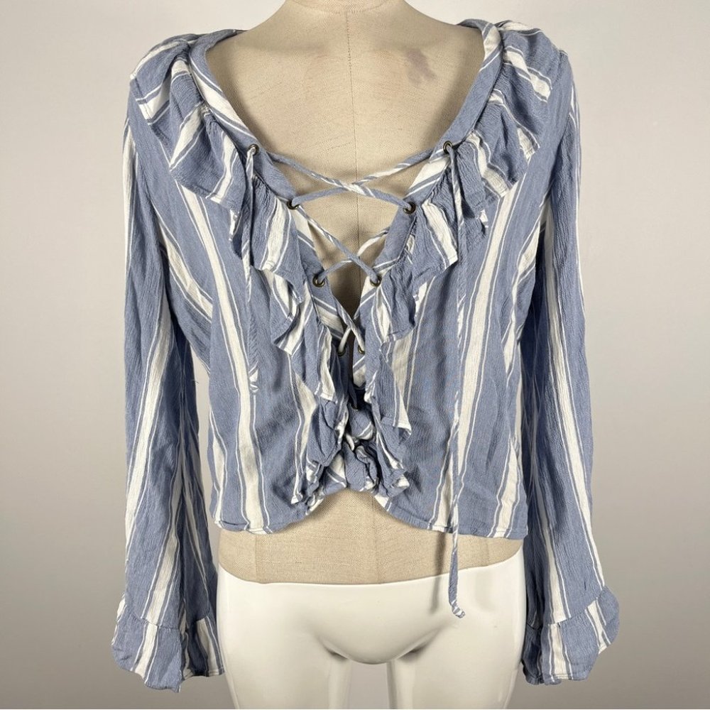 AE crop lace up detail top ruffled